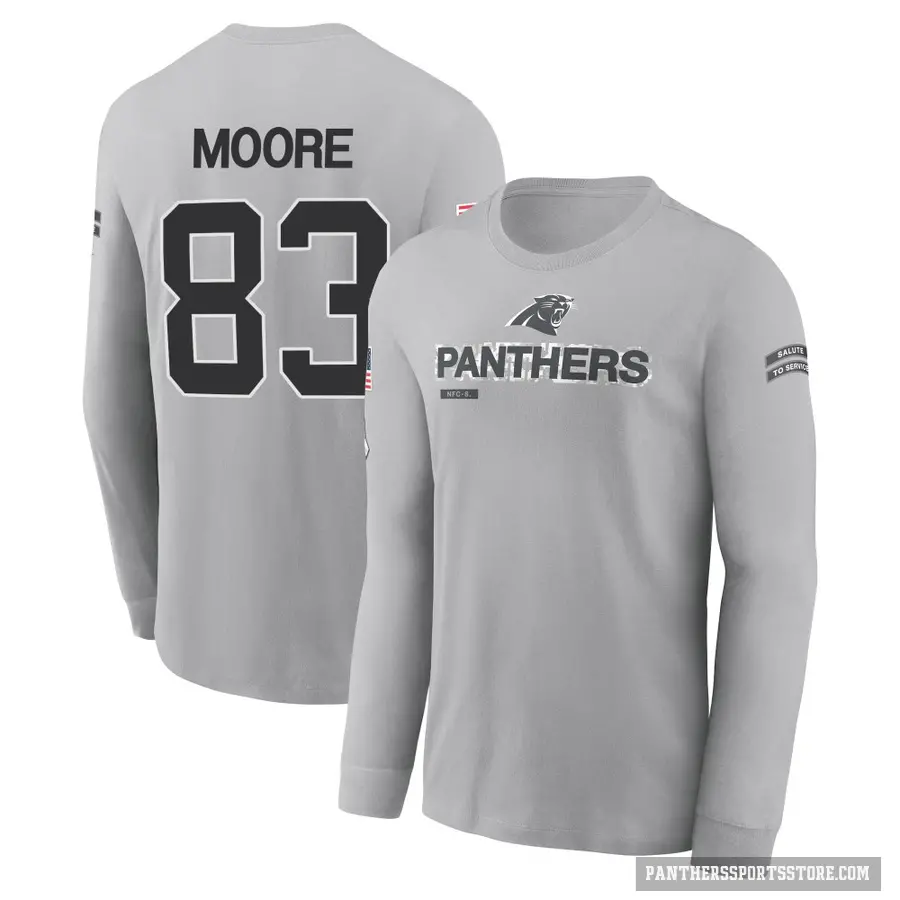Youth ＃83 David Moore Carolina Panthers Gray 2024 Salute to Service Long Sleeve T-Shirt