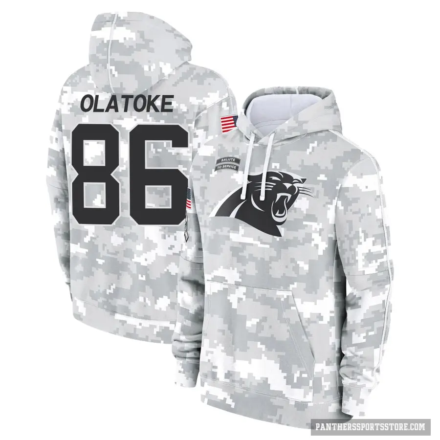 Youth ＃86 Praise Olatoke Carolina Panthers Arctic Camo 2024 Salute to Service Club Fleece Pullover Hoodie