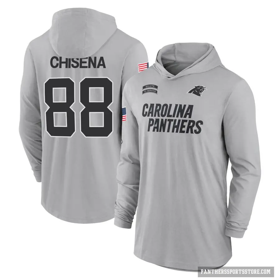 Youth ＃88 Dan Chisena Carolina Panthers Gray 2024 Salute to Service Lightweight Performance Long Sleeve Hooded T-Shirt