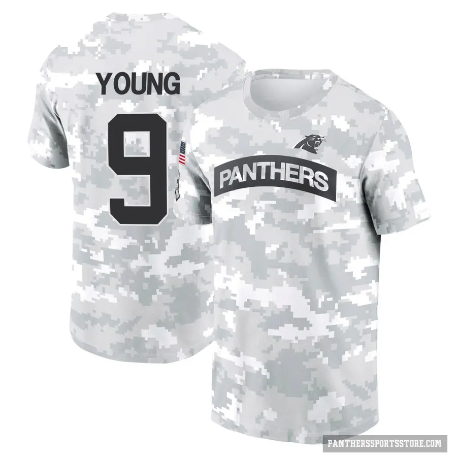 Youth ＃9 Bryce Young Carolina Panthers Camo Arctic 2024 Salute to Service Performance T-Shirt