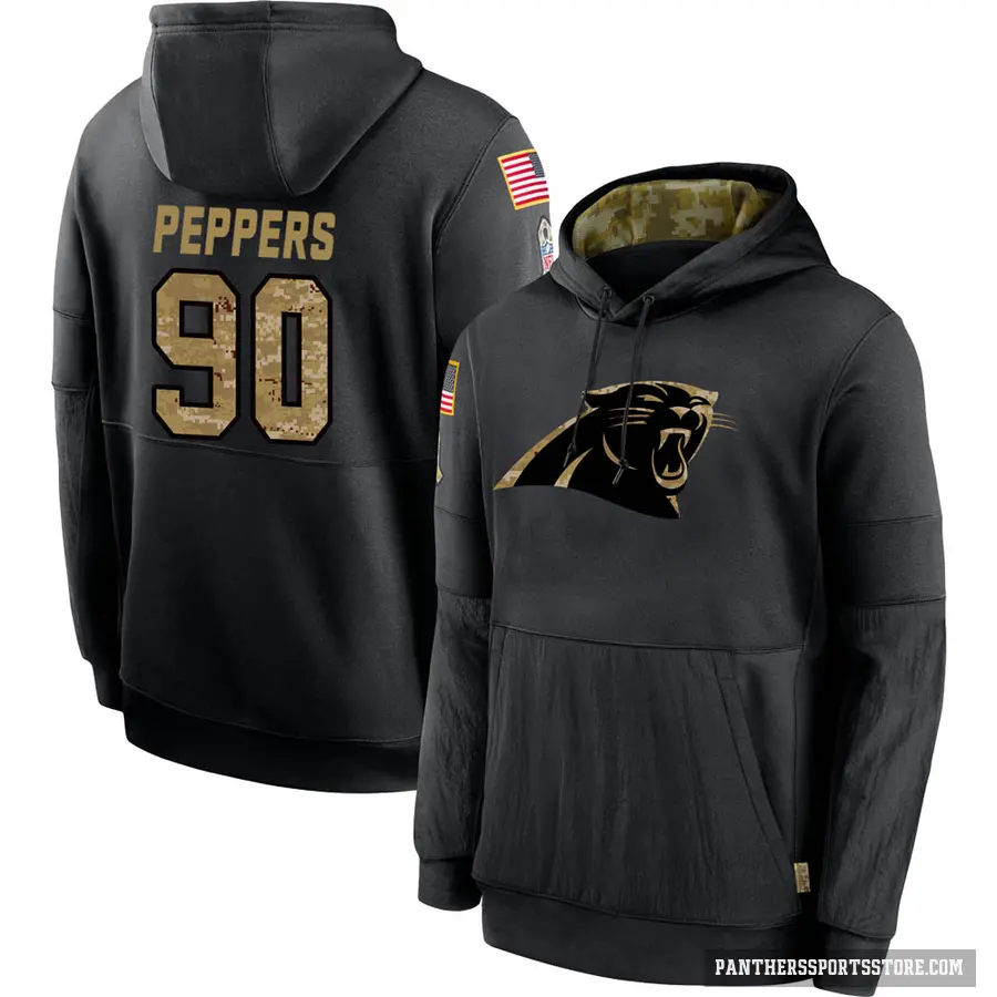 Youth ＃90 Julius Peppers Carolina Panthers Black 2020 Salute to Service Sideline Performance Pullover Hoodie