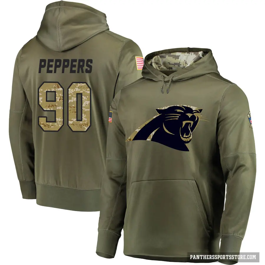 Youth ＃90 Julius Peppers Carolina Panthers Olive Salute to Service Pullover Hoodie