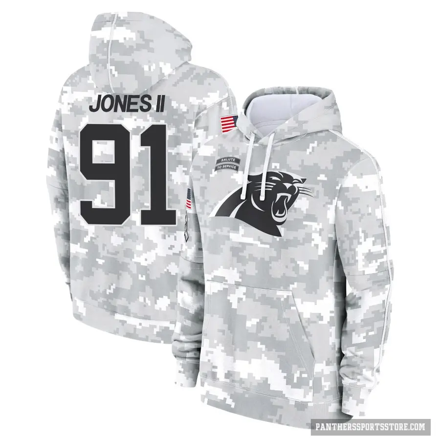 Youth ＃91 Pat Jones II Carolina Panthers Arctic Camo 2024 Salute to Service Club Fleece Pullover Hoodie