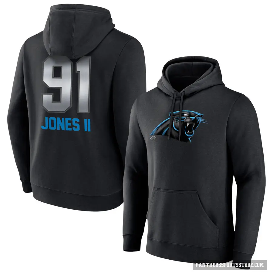 Youth ＃91 Pat Jones II Carolina Panthers Black Midnight Mascot Pullover Hoodie