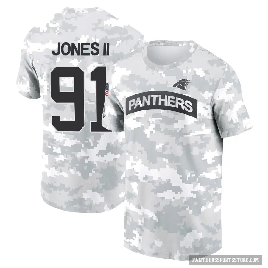 Youth ＃91 Pat Jones II Carolina Panthers Camo Arctic 2024 Salute to Service Performance T-Shirt