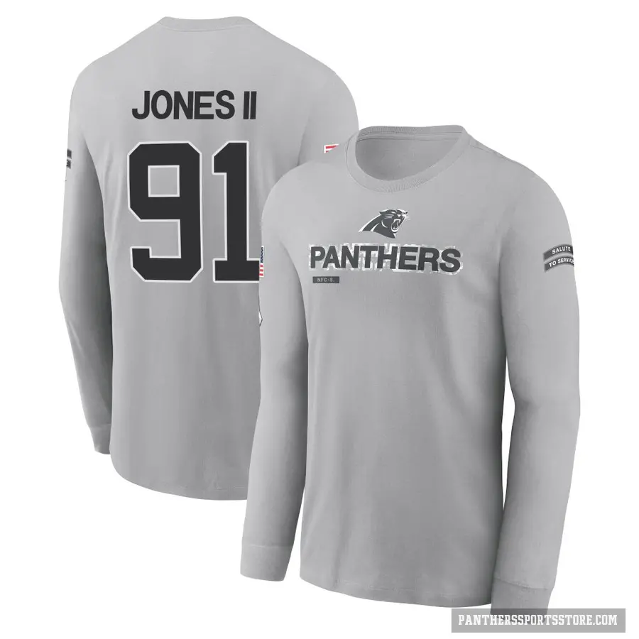 Youth ＃91 Pat Jones II Carolina Panthers Gray 2024 Salute to Service Long Sleeve T-Shirt