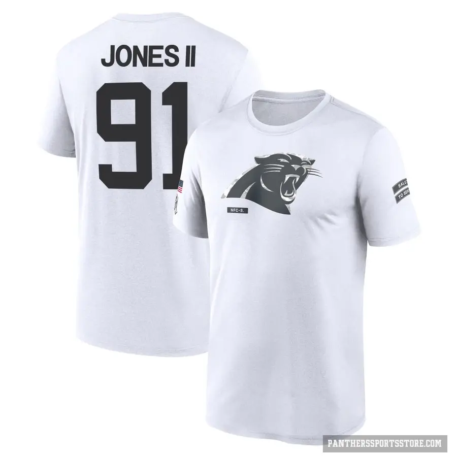 Youth ＃91 Pat Jones II Carolina Panthers White 2024 Salute to Service Performance T-Shirt
