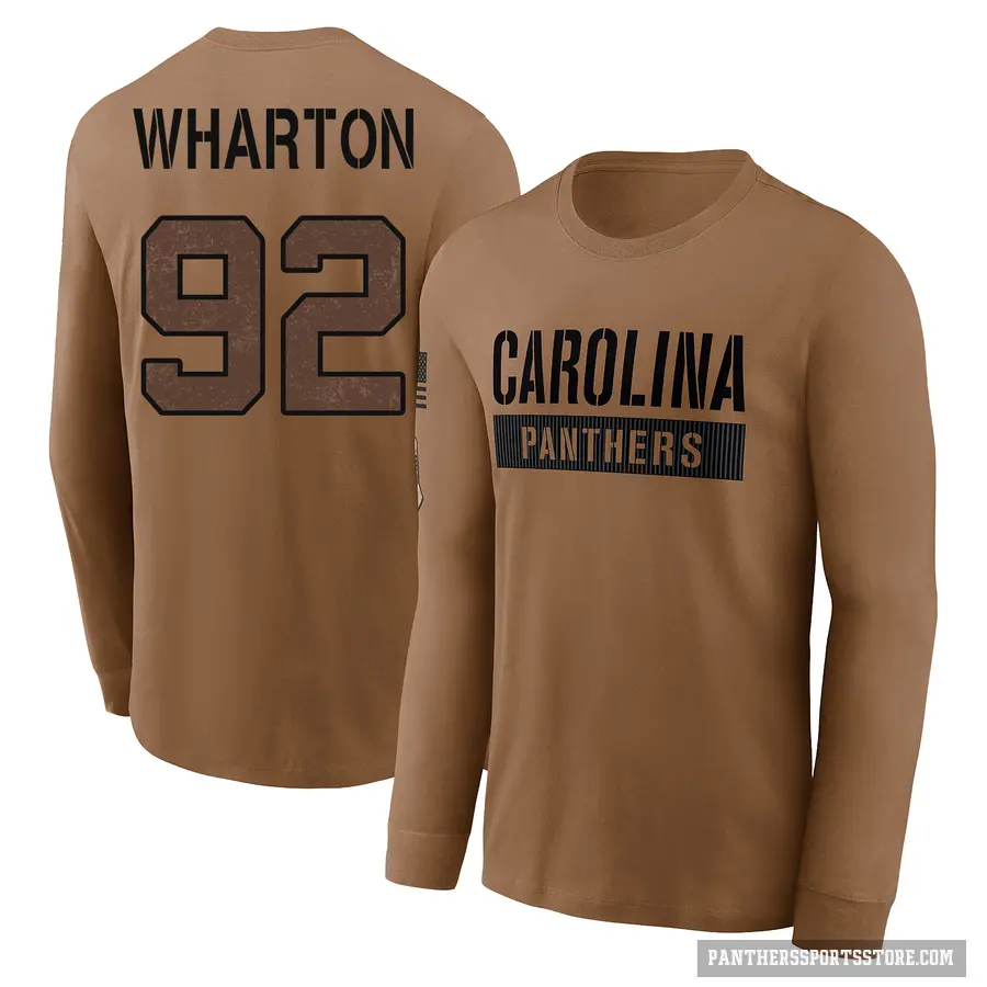Youth ＃92 Tershawn Wharton Carolina Panthers Brown 2023 Salute To Service Long Sleeve T-Shirt