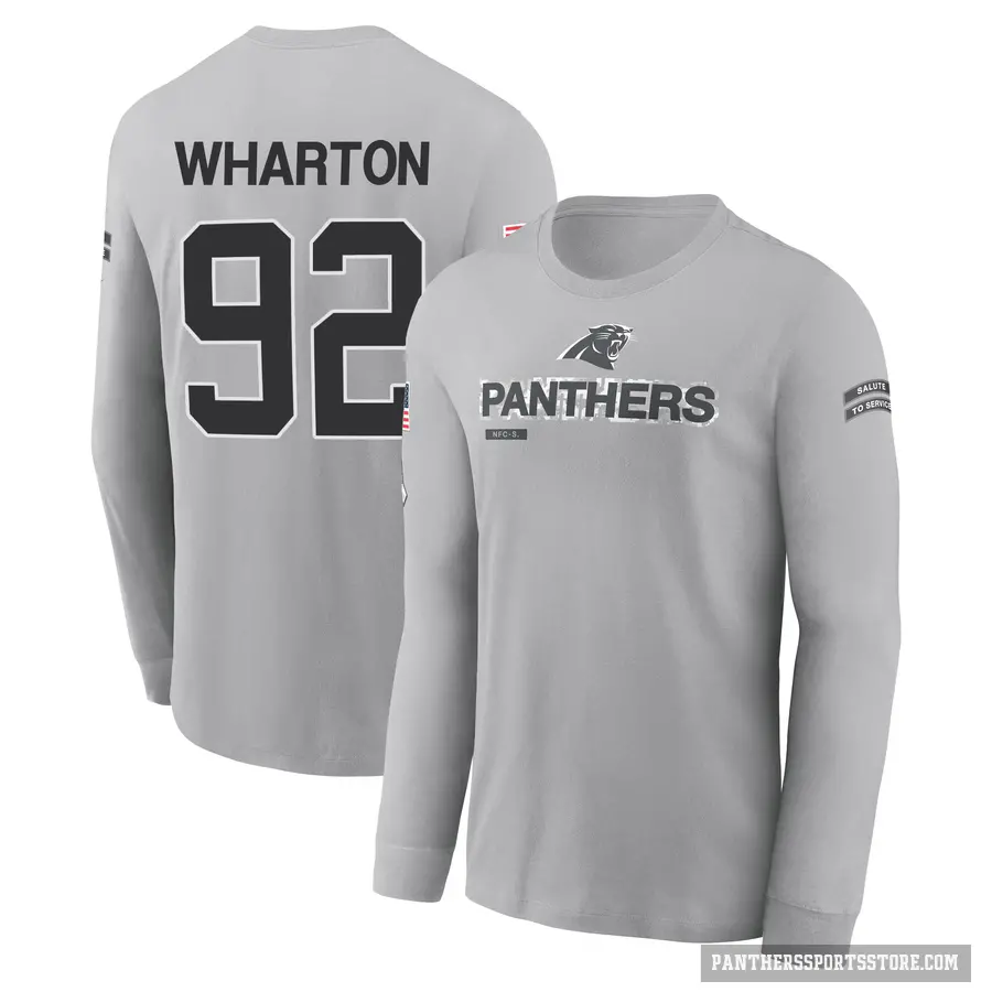 Youth ＃92 Tershawn Wharton Carolina Panthers Gray 2024 Salute to Service Long Sleeve T-Shirt