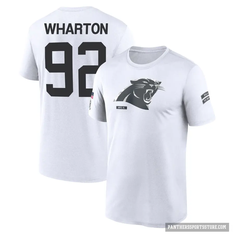Youth ＃92 Tershawn Wharton Carolina Panthers White 2024 Salute to Service Performance T-Shirt
