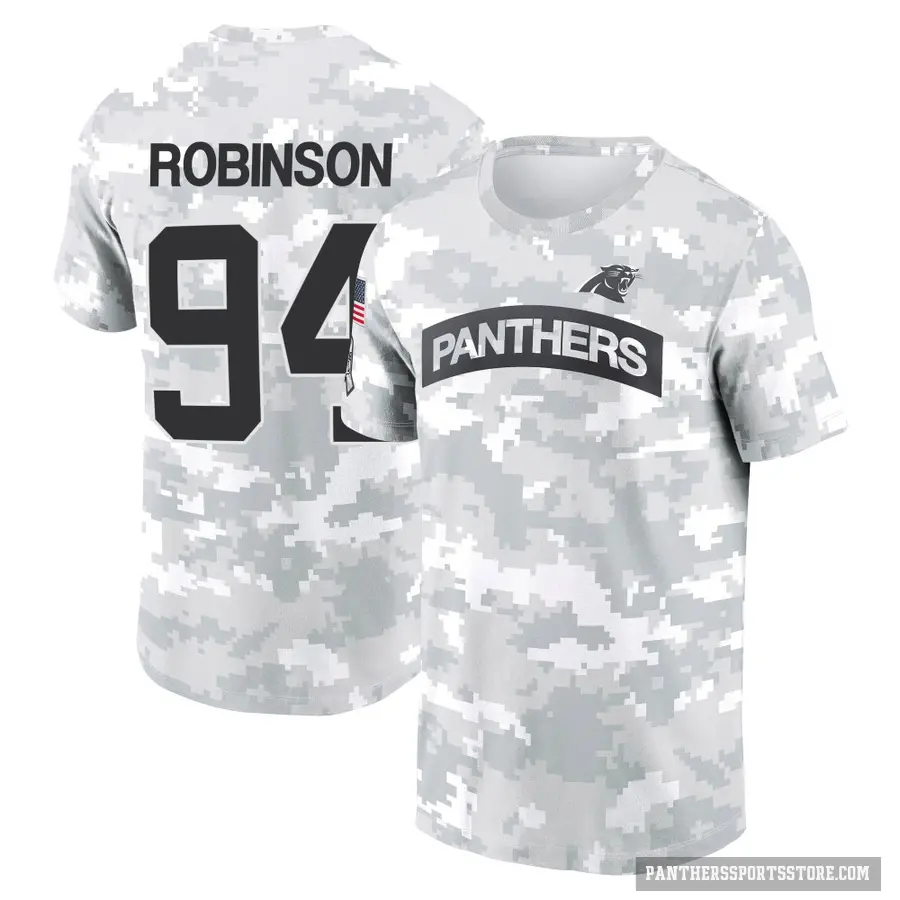Youth ＃94 A'Shawn Robinson Carolina Panthers Camo Arctic 2024 Salute to Service Performance T-Shirt