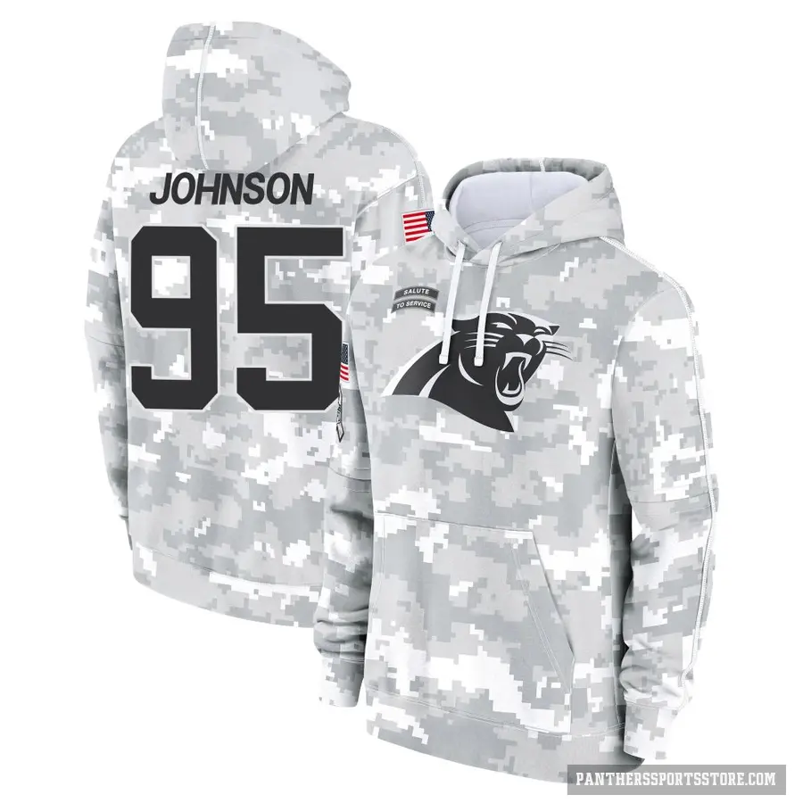 Youth ＃95 Charles Johnson Carolina Panthers Arctic Camo 2024 Salute to Service Club Fleece Pullover Hoodie