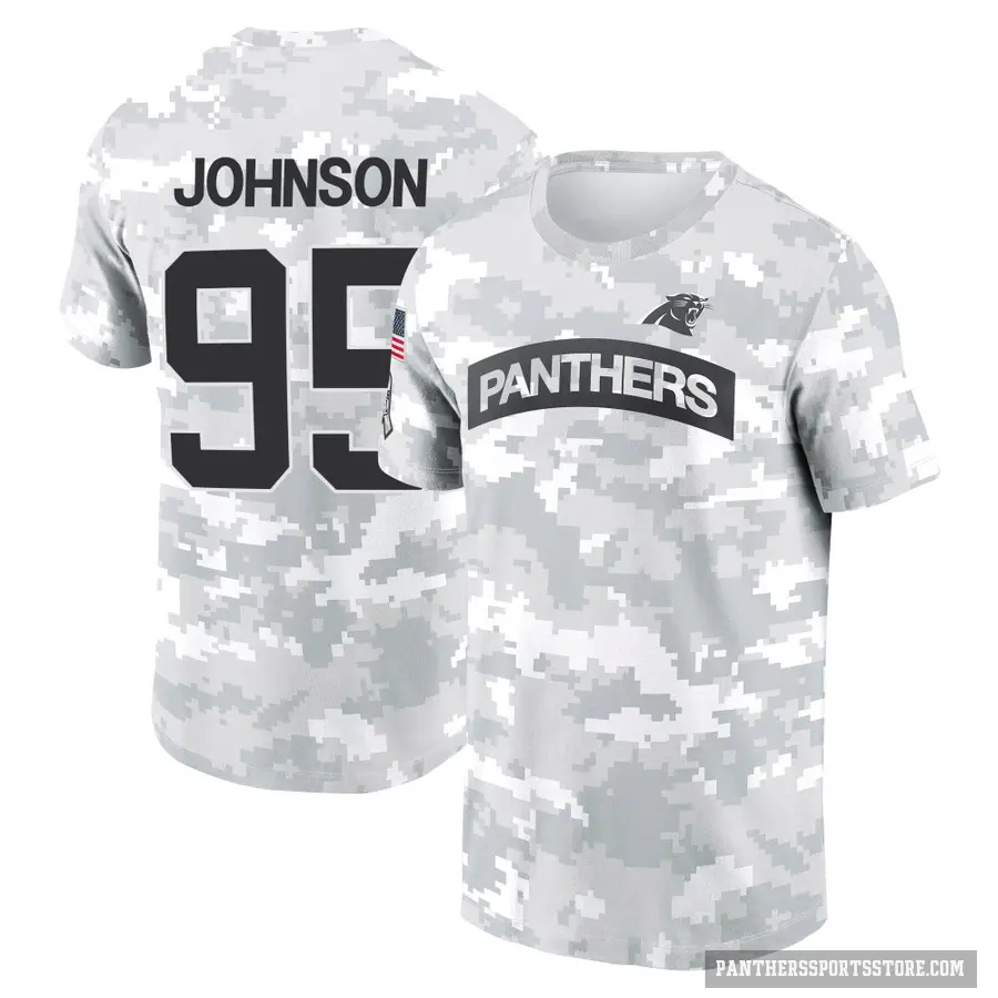 Youth ＃95 Charles Johnson Carolina Panthers Camo Arctic 2024 Salute to Service Performance T-Shirt