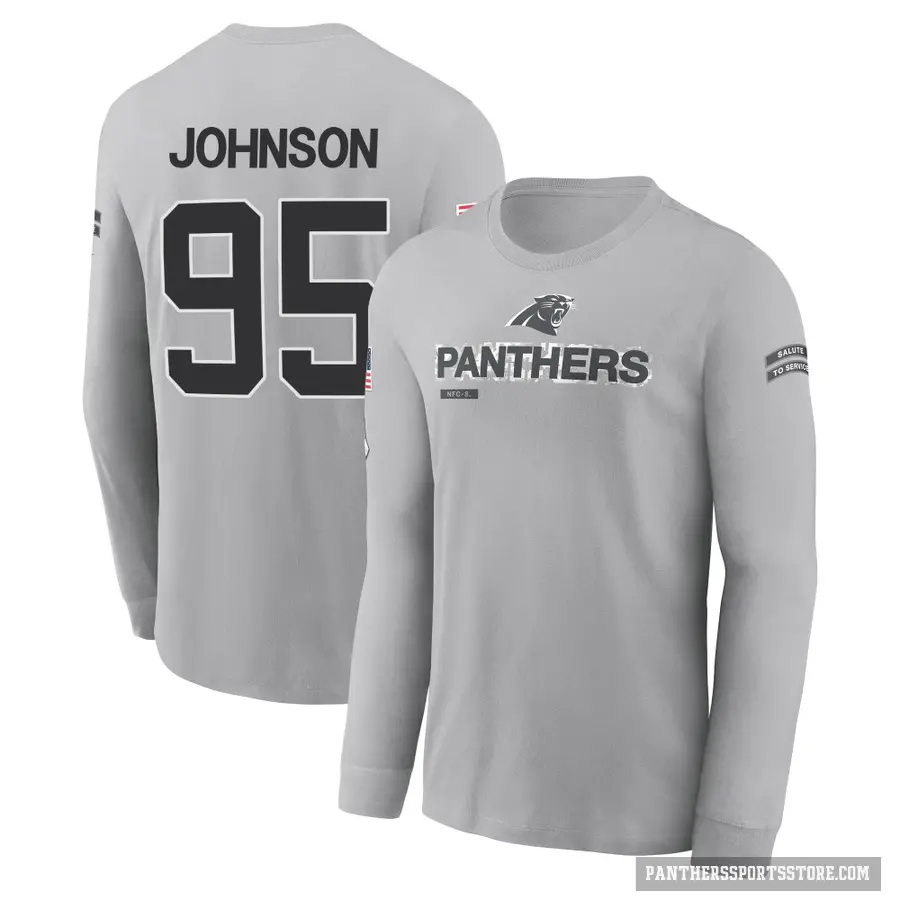 Youth ＃95 Charles Johnson Carolina Panthers Gray 2024 Salute to Service Long Sleeve T-Shirt