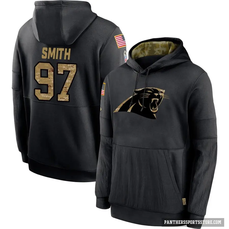 Youth ＃97 T.J. Smith Carolina Panthers Black 2020 Salute to Service Sideline Performance Pullover Hoodie