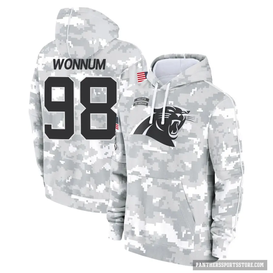 Youth ＃98 D.J. Wonnum Carolina Panthers Arctic Camo 2024 Salute to Service Club Fleece Pullover Hoodie
