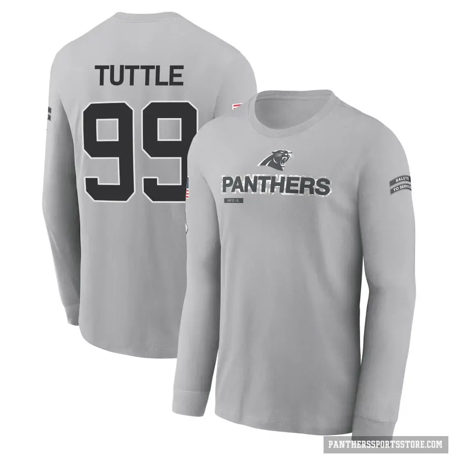 Youth ＃99 Shy Tuttle Carolina Panthers Gray 2024 Salute to Service Long Sleeve T-Shirt